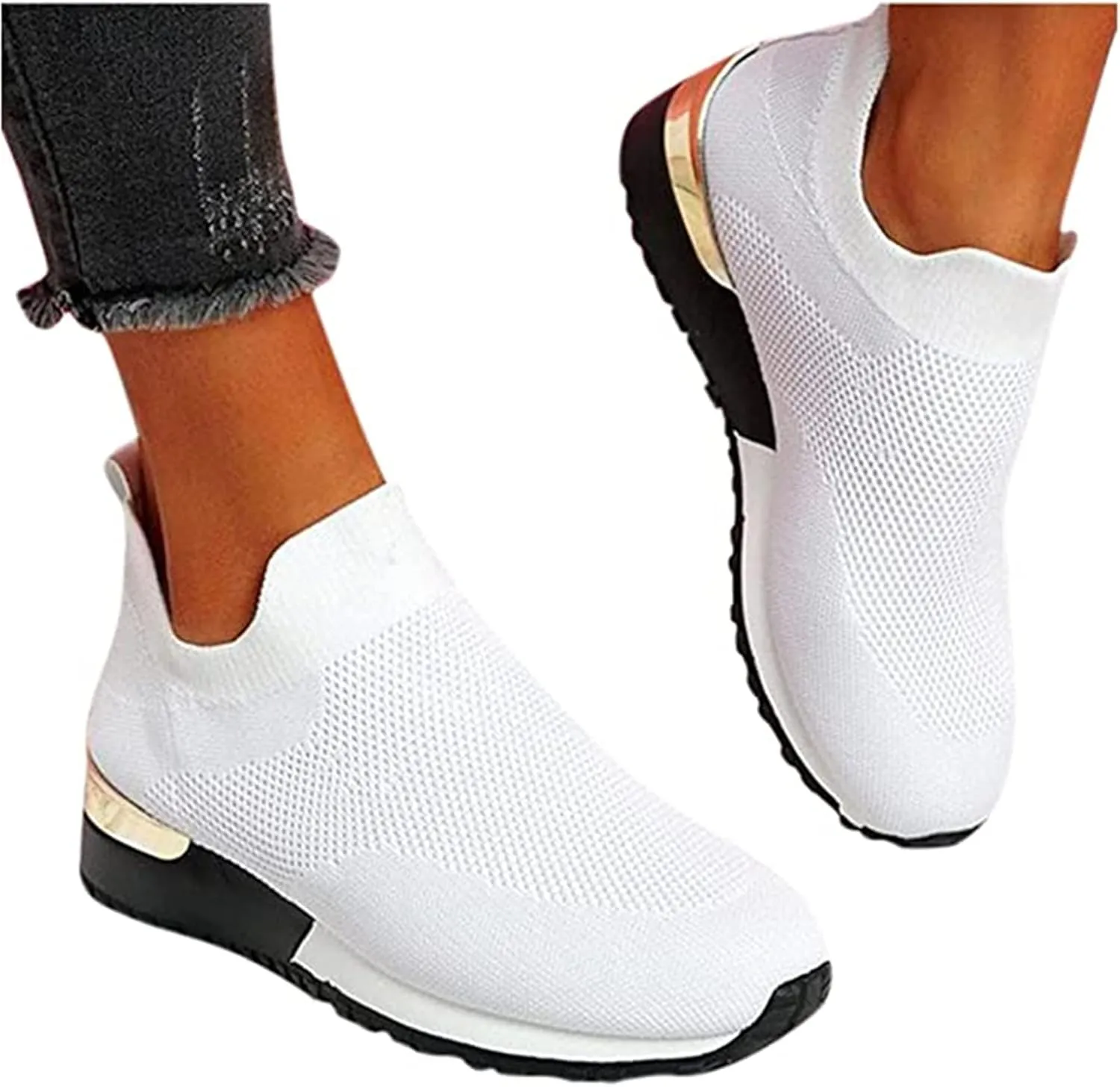 Ladmiple Walking Shoes Women Arch Support Slip On Sneakers Comfort Light Weight Mesh Casual Athletic Tennis Running Sneakers