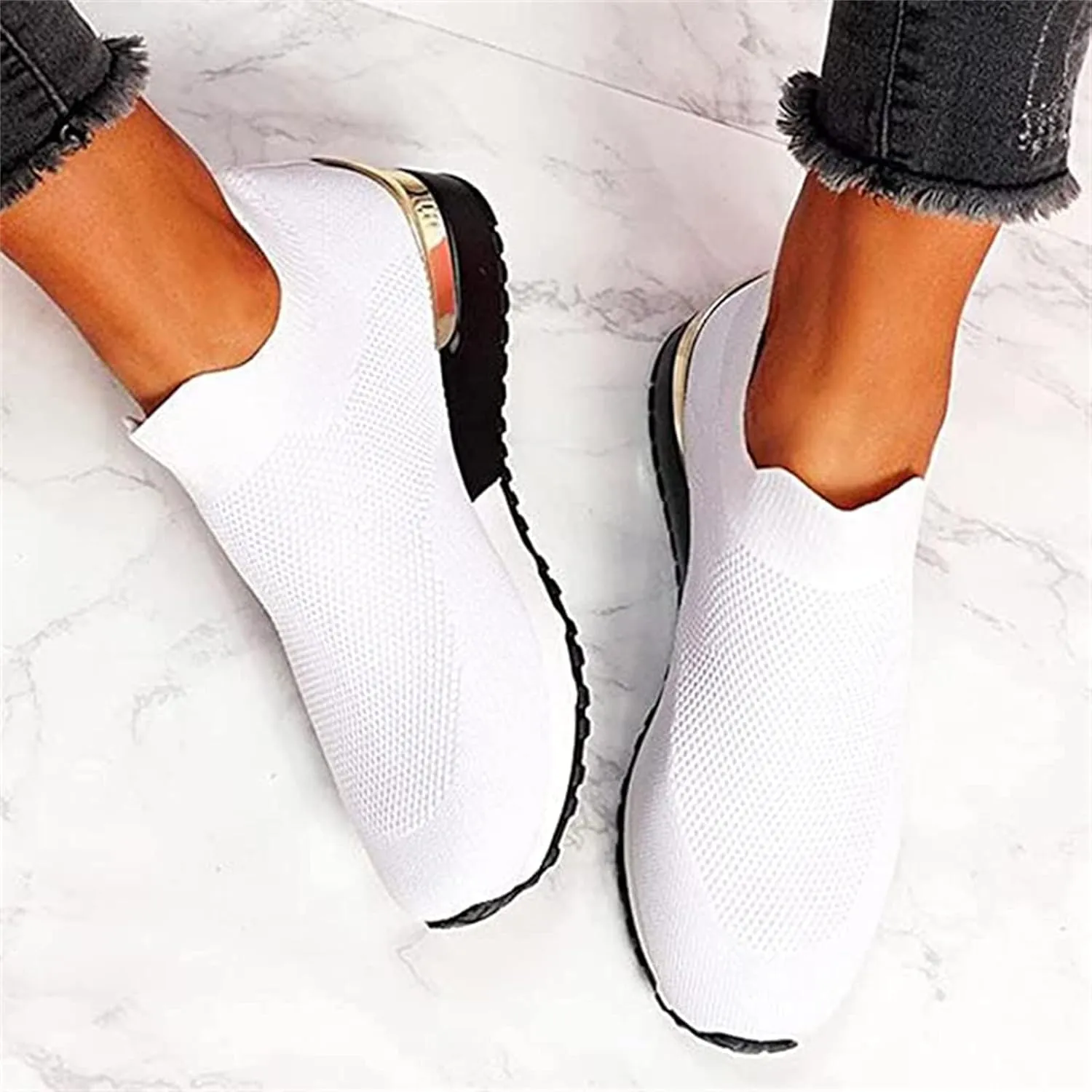 Ladmiple Walking Shoes Women Arch Support Slip On Sneakers Comfort Light Weight Mesh Casual Athletic Tennis Running Sneakers