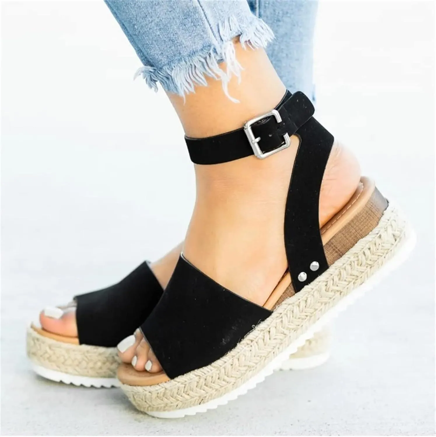 Lausiuoe Sandals Women Comfortable Dressy Wedge Heel Platform Sandals Casual Strappy Boho Open Toe Ankle Strap Summer Shoes