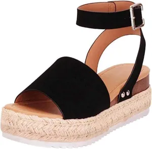 Lausiuoe Sandals Women Comfortable Dressy Wedge Heel Platform Sandals Casual Strappy Boho Open Toe Ankle Strap Summer Shoes