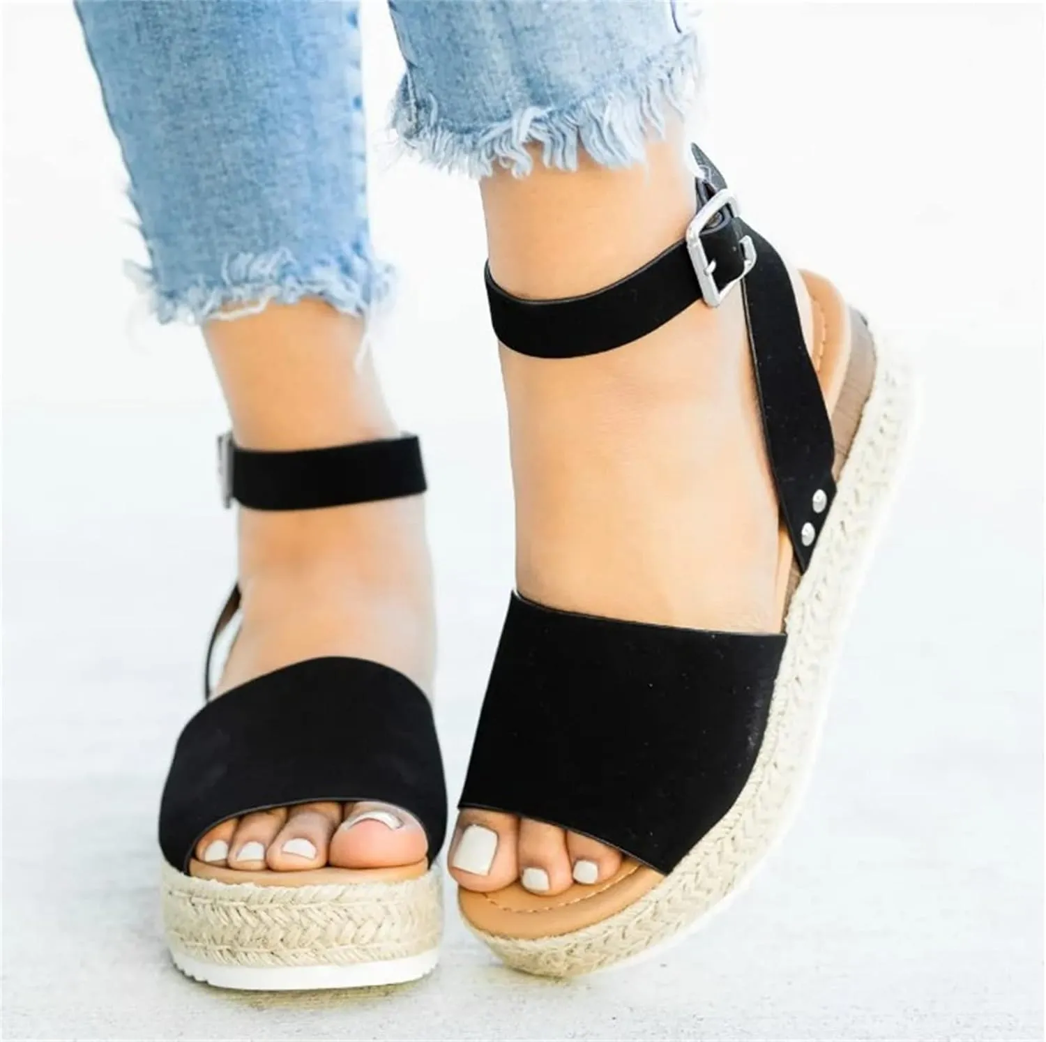 Lausiuoe Sandals Women Comfortable Dressy Wedge Heel Platform Sandals Casual Strappy Boho Open Toe Ankle Strap Summer Shoes