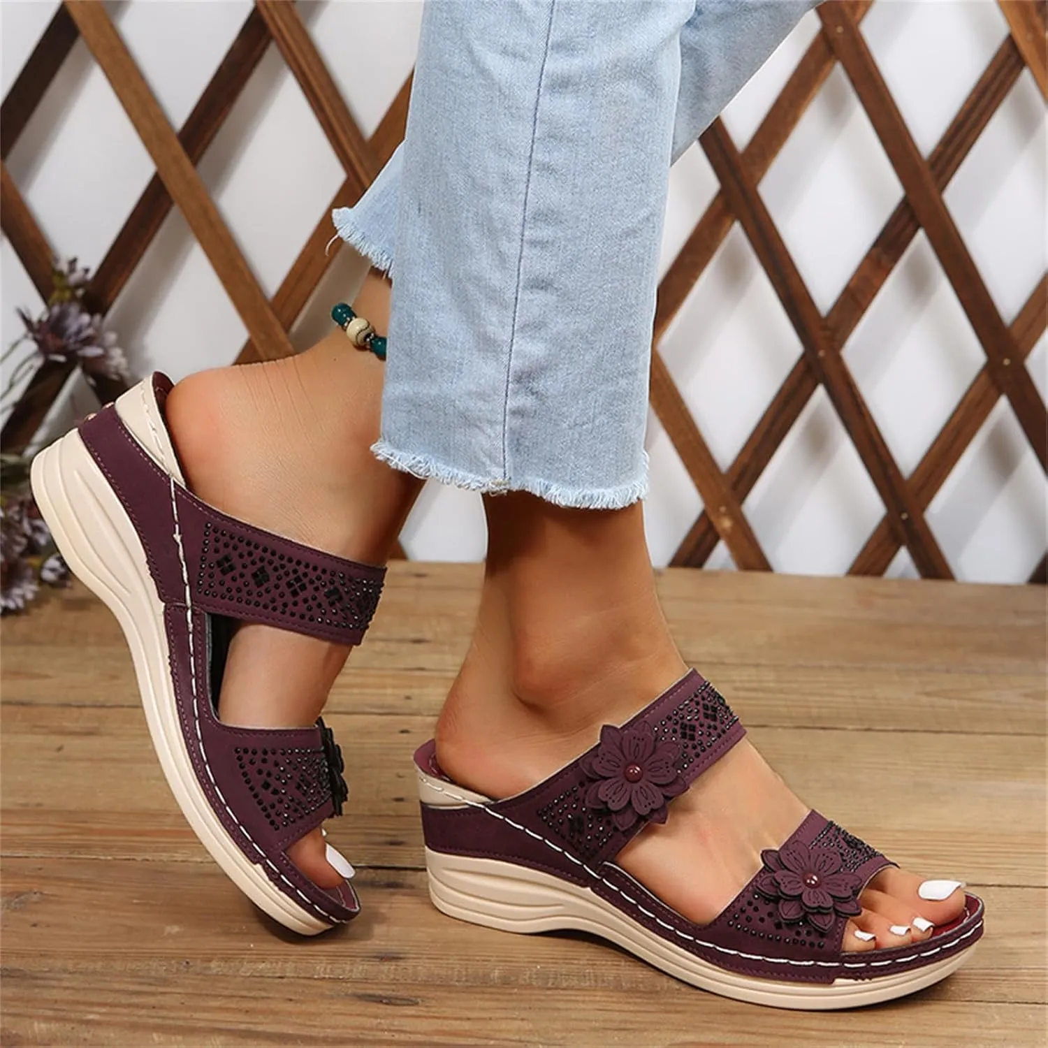 Lausiuoe Sandals Women Dressy Summer Flat Arch Support Fashion Orthotic Slides Comfy Slip On Orthopedic Slippers Flip Flops