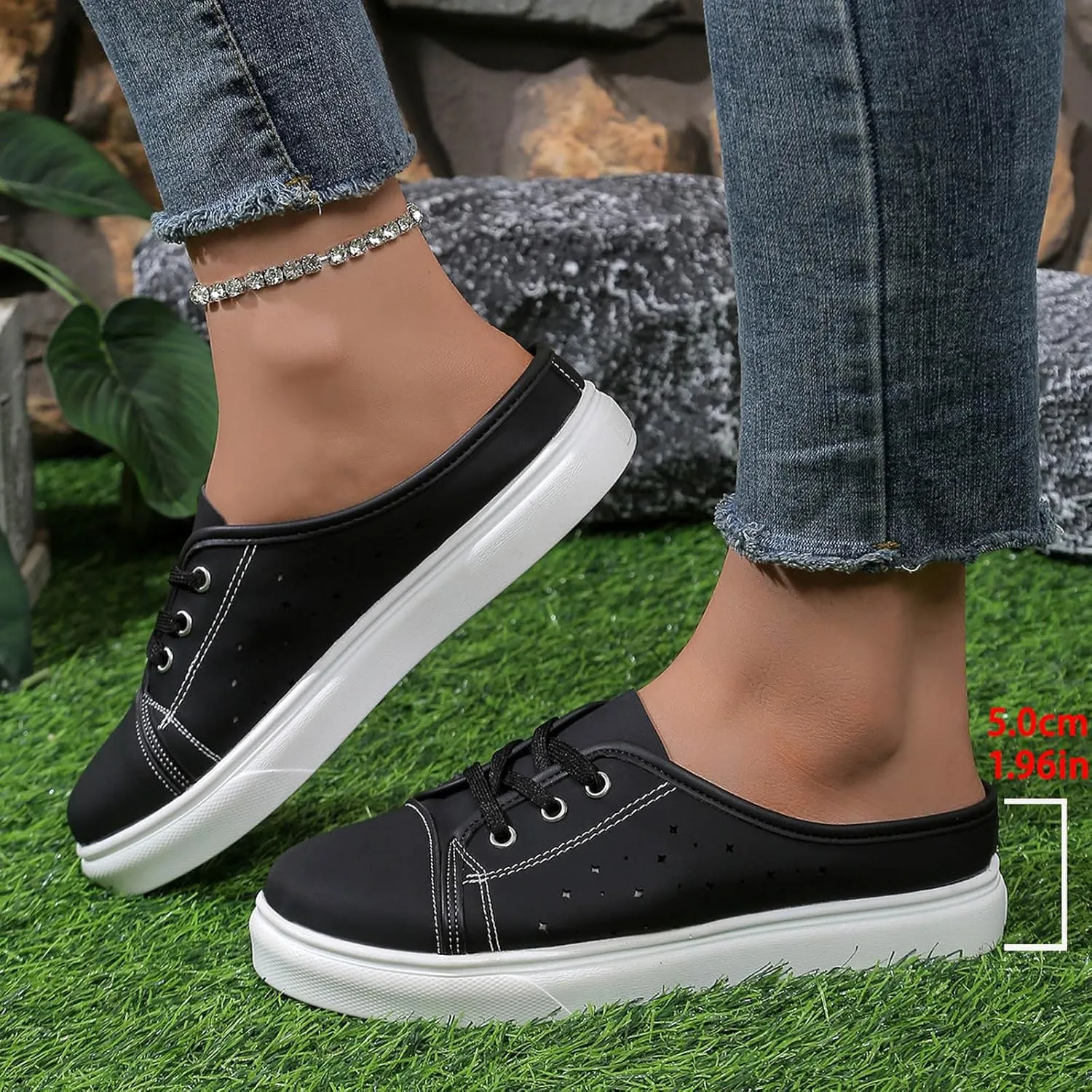 Leisure Women's Soft Sole Non Slip Flat Breathable Slip On Lazy Shoes Slippers Rhinestone Wedge Sandals Women