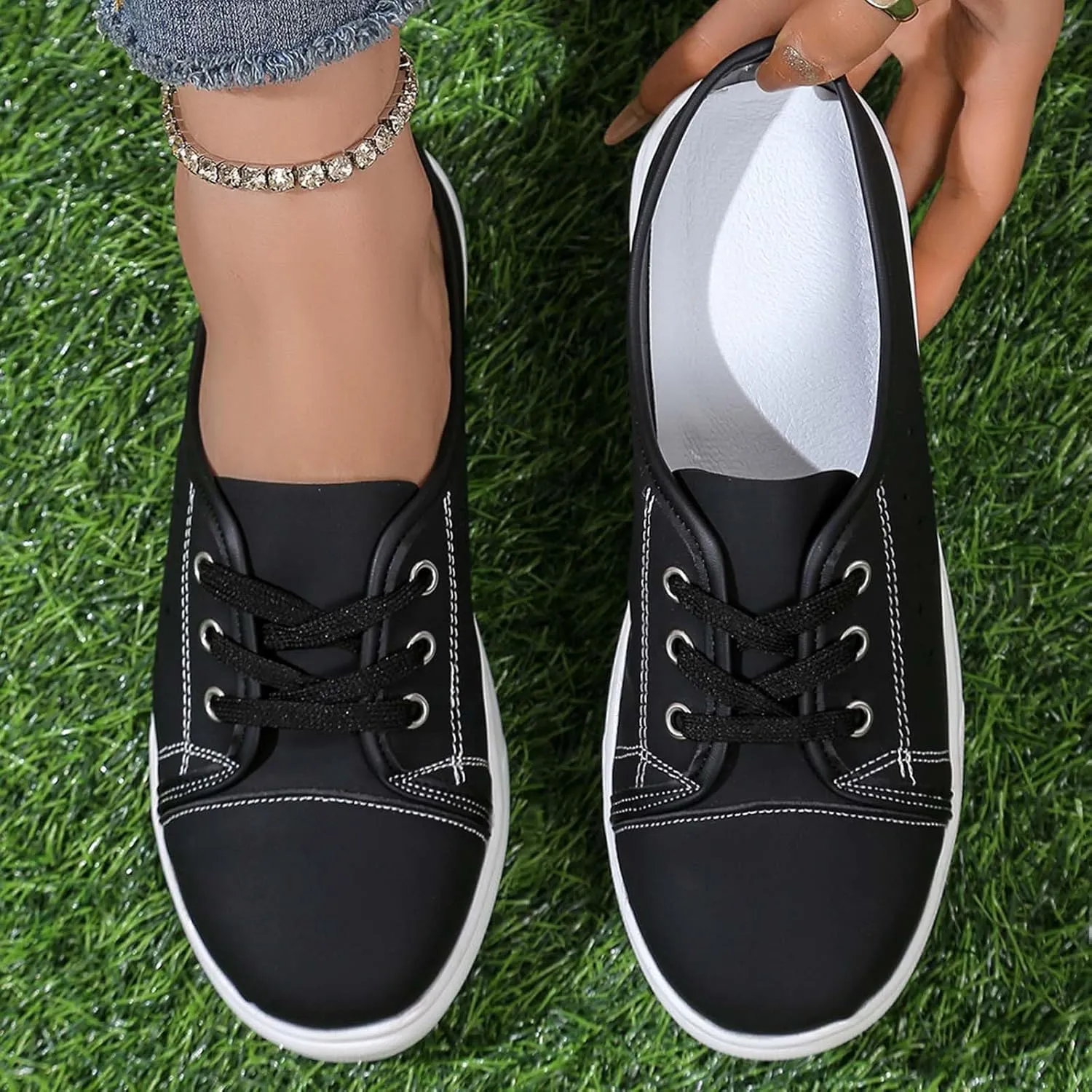 Leisure Women's Soft Sole Non Slip Flat Breathable Slip On Lazy Shoes Slippers Rhinestone Wedge Sandals Women