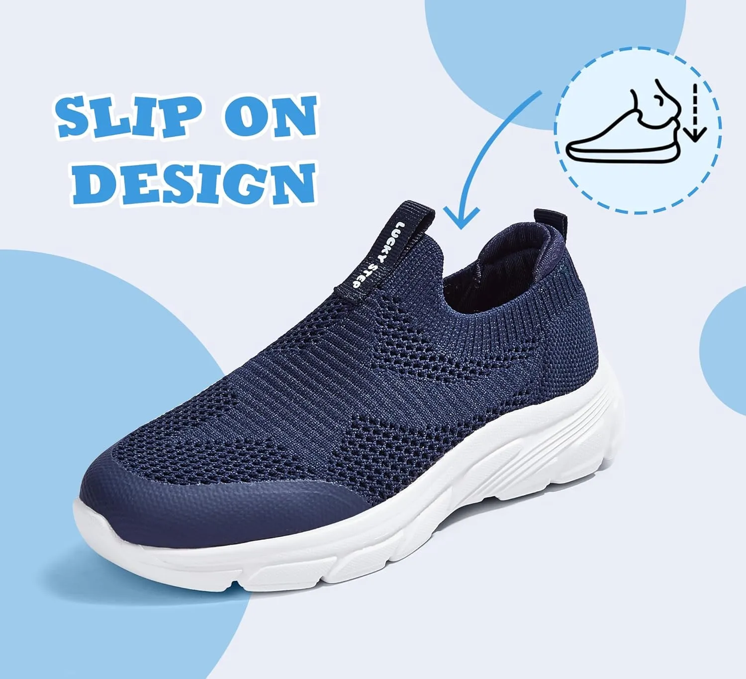 LUCKY STEP Boys Girls Slip On Sneakers Breathable Mesh Walking Shoes Lightweight Casual Running Athletic for Little Kids