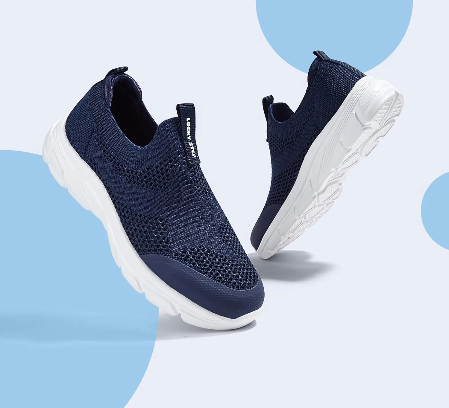 LUCKY STEP Boys Girls Slip On Sneakers Breathable Mesh Walking Shoes Lightweight Casual Running Athletic for Little Kids