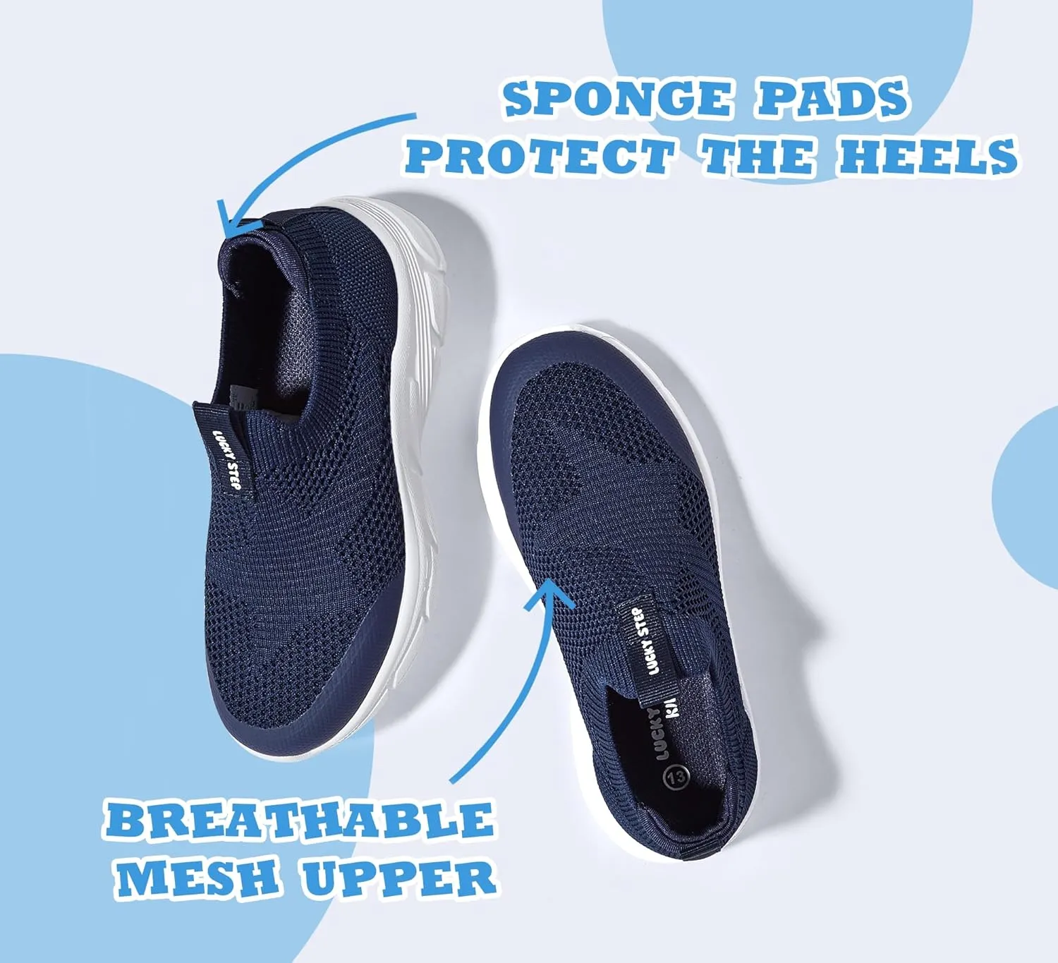 LUCKY STEP Boys Girls Slip On Sneakers Breathable Mesh Walking Shoes Lightweight Casual Running Athletic for Little Kids