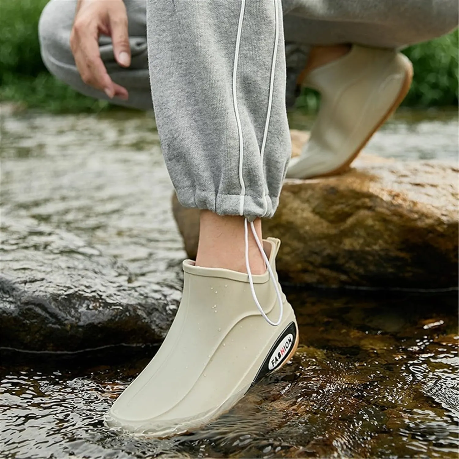 Men's Waterproof Rubber Rain Boots Non-slip Rain Boots Fishing Shoes Plush Lined Short Boots Outdoor Work Boots