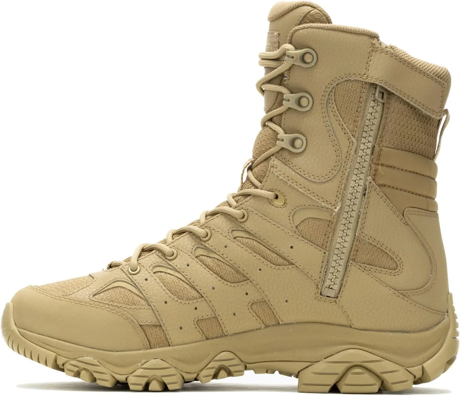 Merrell Mens Moab 3 8 Zip Tactical Waterproof Boots, Durable & Comfortable Coated Leather Combat Hiking Shoes