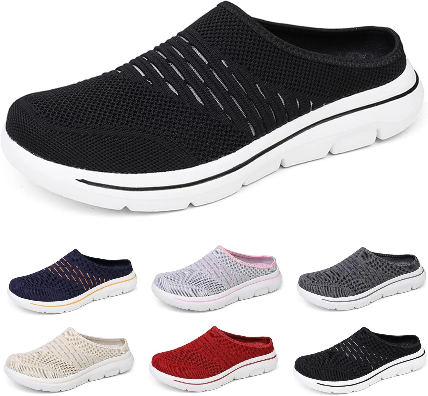 Mules for Women Men Light Slip On Open Back Shoes Comfort Walking Shoes, Knitted Mesh Breathable Slippers Backless Sneakers Casual Comfortable Outdoor Sports Wedge Mule