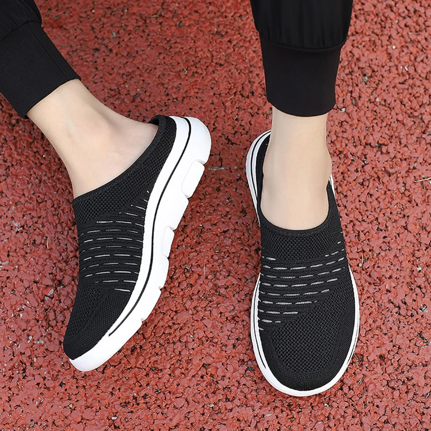 Mules for Women Men Light Slip On Open Back Shoes Comfort Walking Shoes, Knitted Mesh Breathable Slippers Backless Sneakers Casual Comfortable Outdoor Sports Wedge Mule