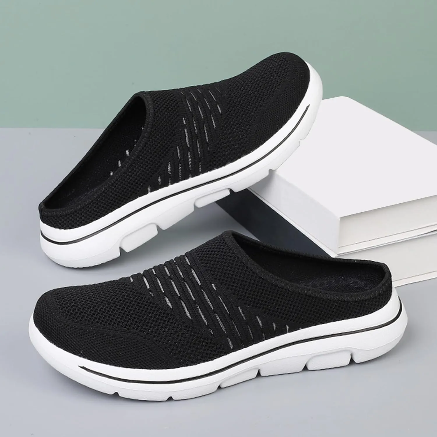 Mules for Women Men Light Slip On Open Back Shoes Comfort Walking Shoes, Knitted Mesh Breathable Slippers Backless Sneakers Casual Comfortable Outdoor Sports Wedge Mule