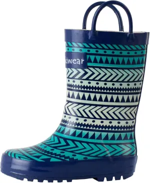 oaki Toddler Rain Boots - Perfect Kids Rain Boots for Any Weather - Durable Rubber Baby Rain Boots Keep Little Feet Dry, Lightweight Waterproof with Easy-on Handle, Tribal, 10T Toddler
