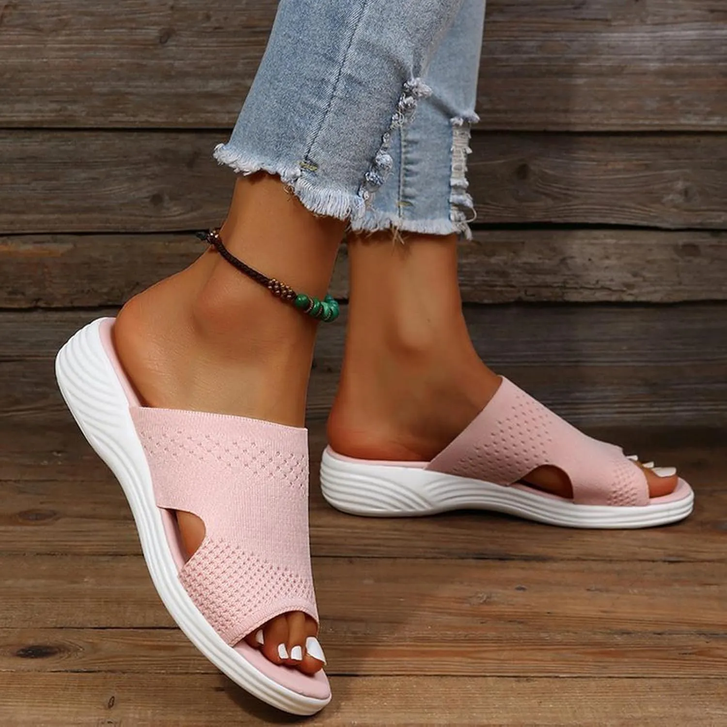 oiangi Sandals Women Dressy Summer Comfortable Wedge Slides Solid Breathable Open Toe Slip on Slipper Lightweight Outdoor Ladies Beach Travel Shoes