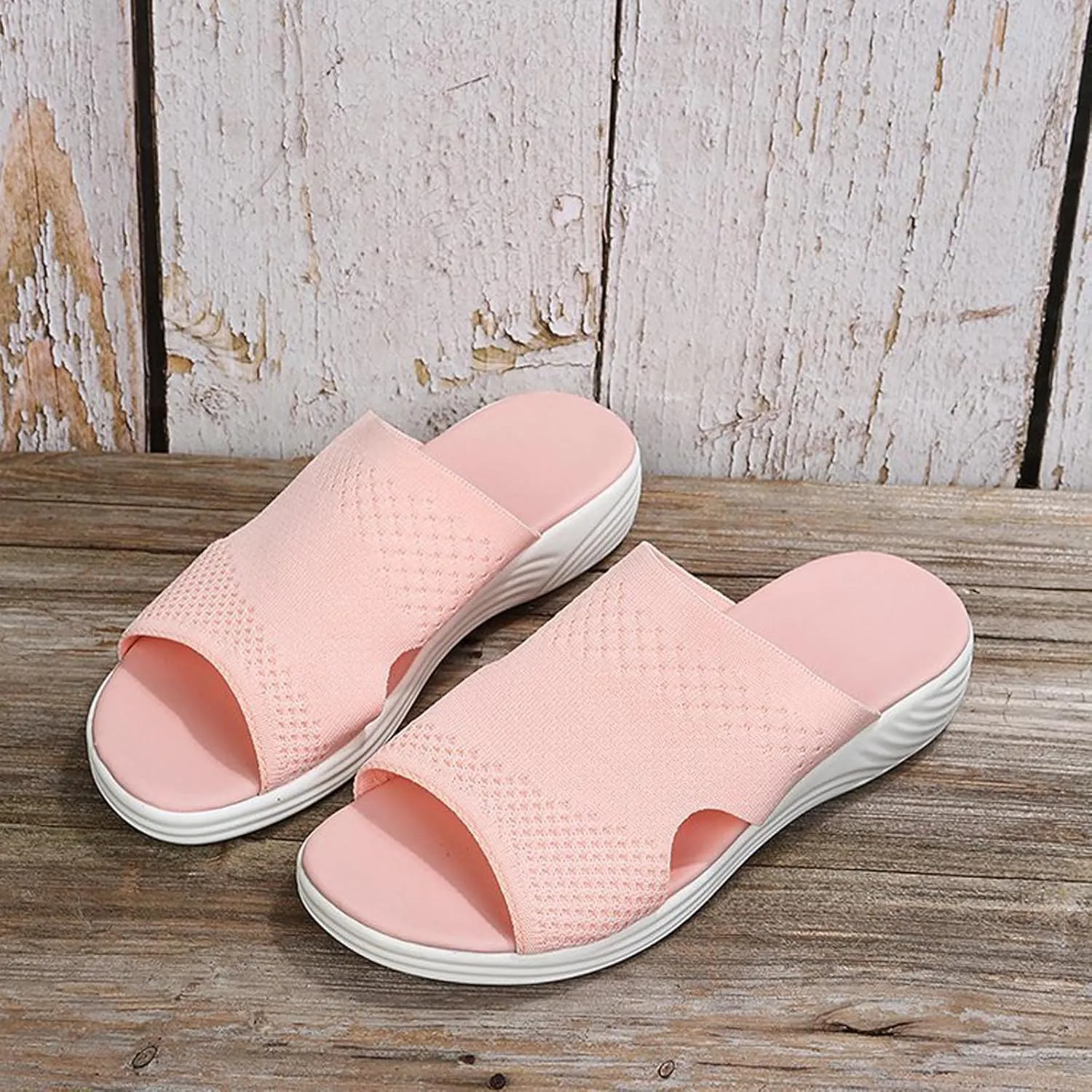 oiangi Sandals Women Dressy Summer Comfortable Wedge Slides Solid Breathable Open Toe Slip on Slipper Lightweight Outdoor Ladies Beach Travel Shoes