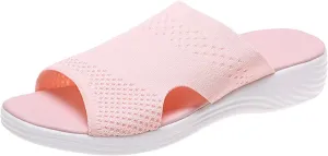 oiangi Sandals Women Dressy Summer Comfortable Wedge Slides Solid Breathable Open Toe Slip on Slipper Lightweight Outdoor Ladies Beach Travel Shoes