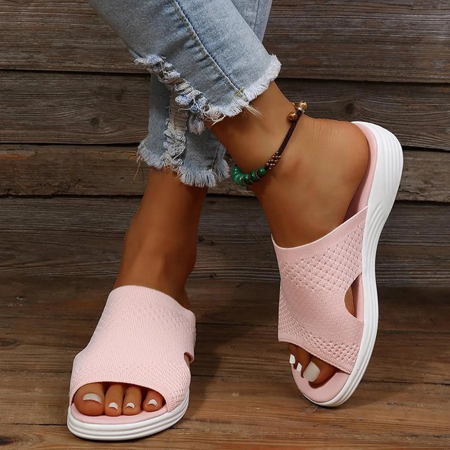 oiangi Sandals Women Dressy Summer Comfortable Wedge Slides Solid Breathable Open Toe Slip on Slipper Lightweight Outdoor Ladies Beach Travel Shoes