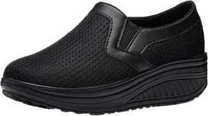 oiangi Women Wedge Shoes Breathable Mesh Sneakers Slip On Comfort Walking Shoes Fashion Casual Solid Color Round Toe Non-Slip Platform Sports Shoes