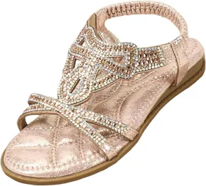 Open Toe Sandals Girls Glitter Beach Shoes Shoes Flat Summer Glitter Boho Comfortable Sandals With Rhinestones