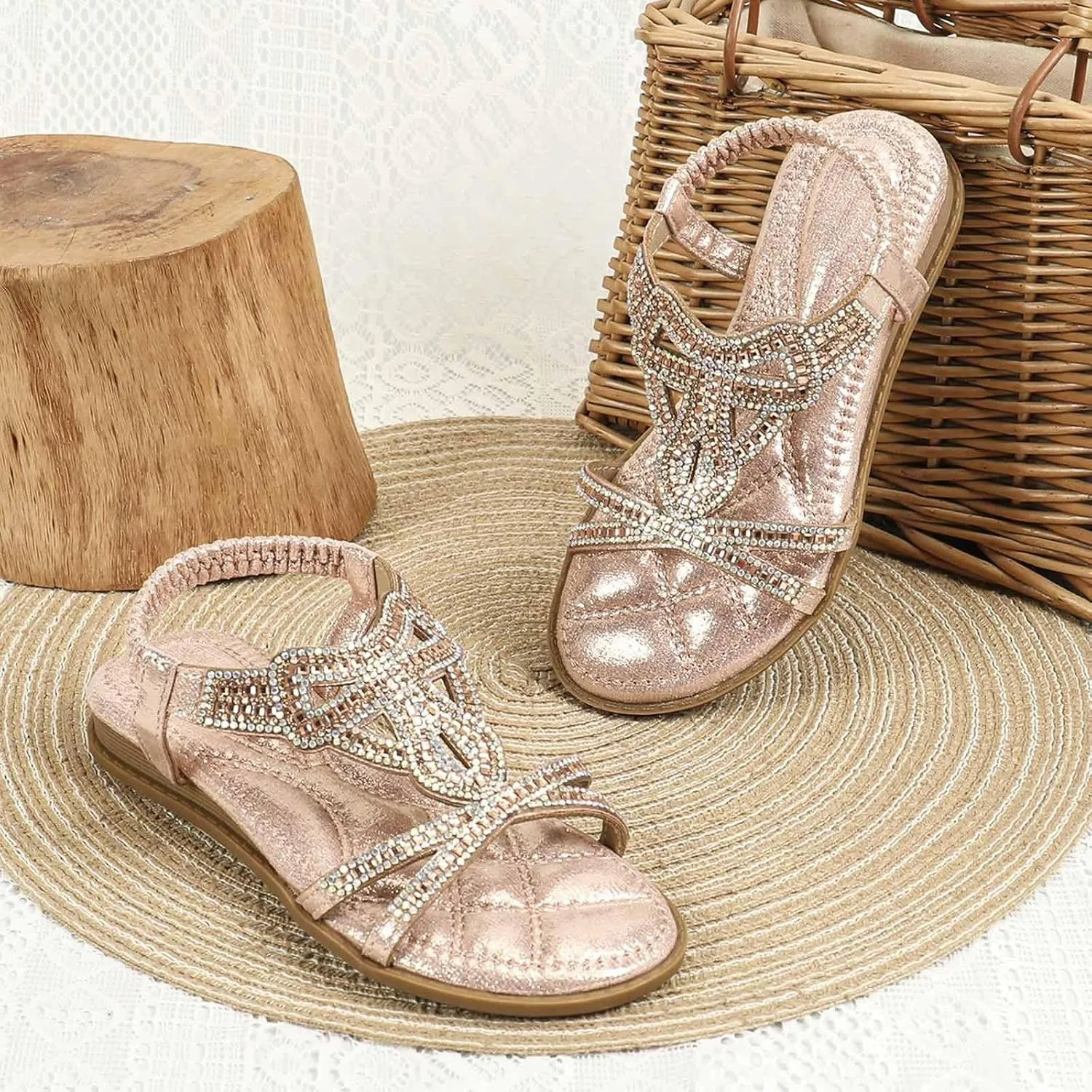 Open Toe Sandals Girls Glitter Beach Shoes Shoes Flat Summer Glitter Boho Comfortable Sandals With Rhinestones