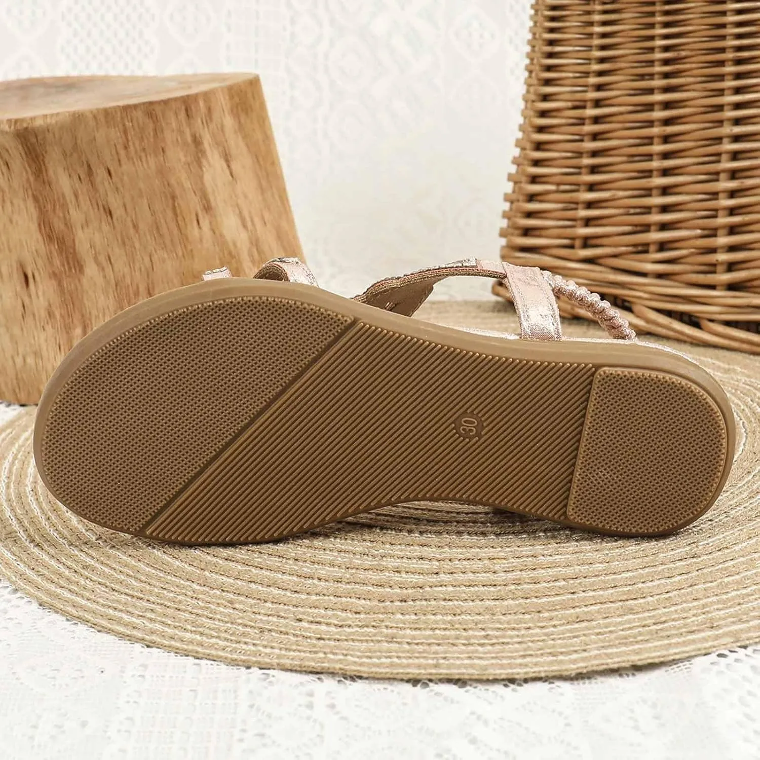 Open Toe Sandals Girls Glitter Beach Shoes Shoes Flat Summer Glitter Boho Comfortable Sandals With Rhinestones