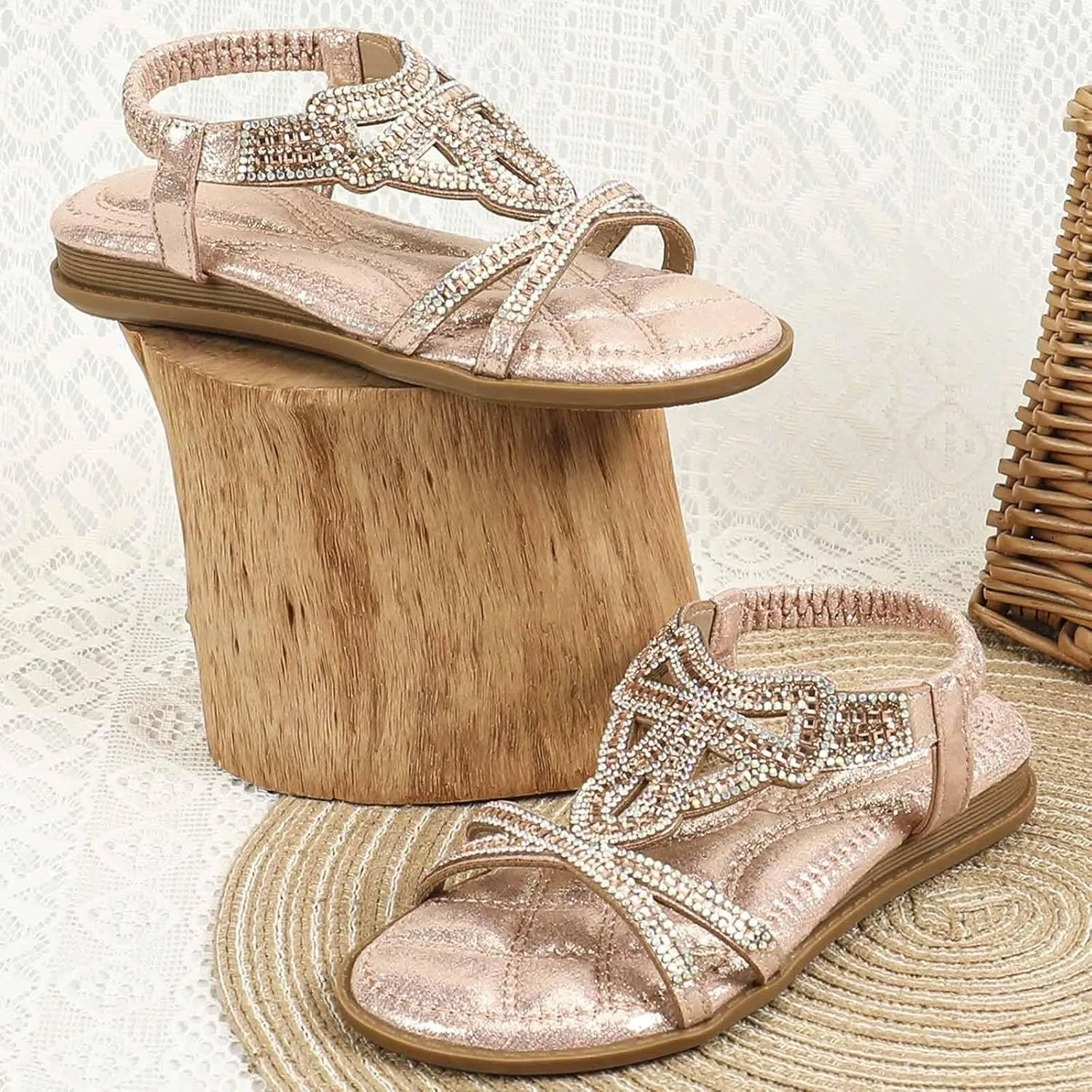 Open Toe Sandals Girls Glitter Beach Shoes Shoes Flat Summer Glitter Boho Comfortable Sandals With Rhinestones