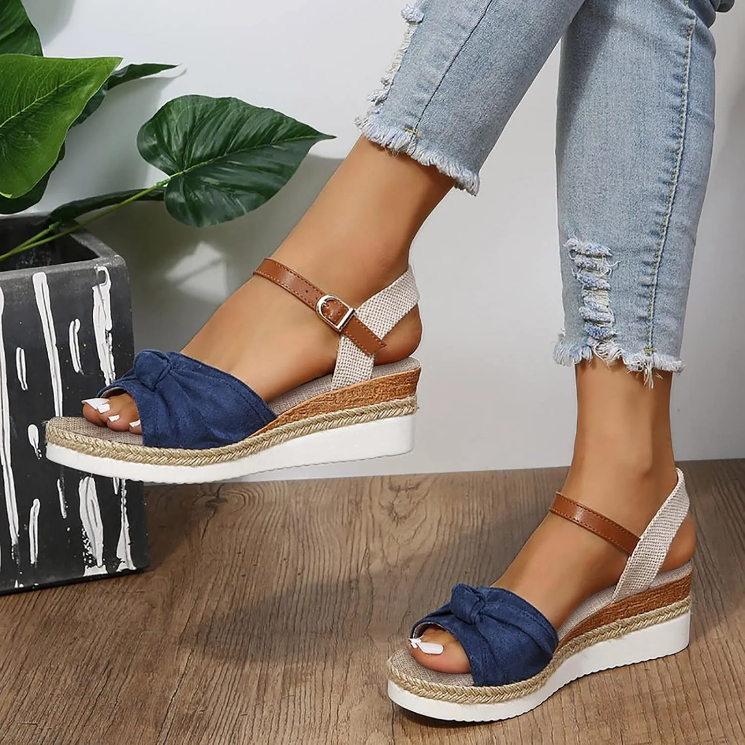 Orthopedic Sandals for Women Dressy Wedge Platform Flat Open Toe Ankle Strap Espadrilles Casual Lightweight Slip on Beach Boho Comfortable Outdoor Shoes Summer