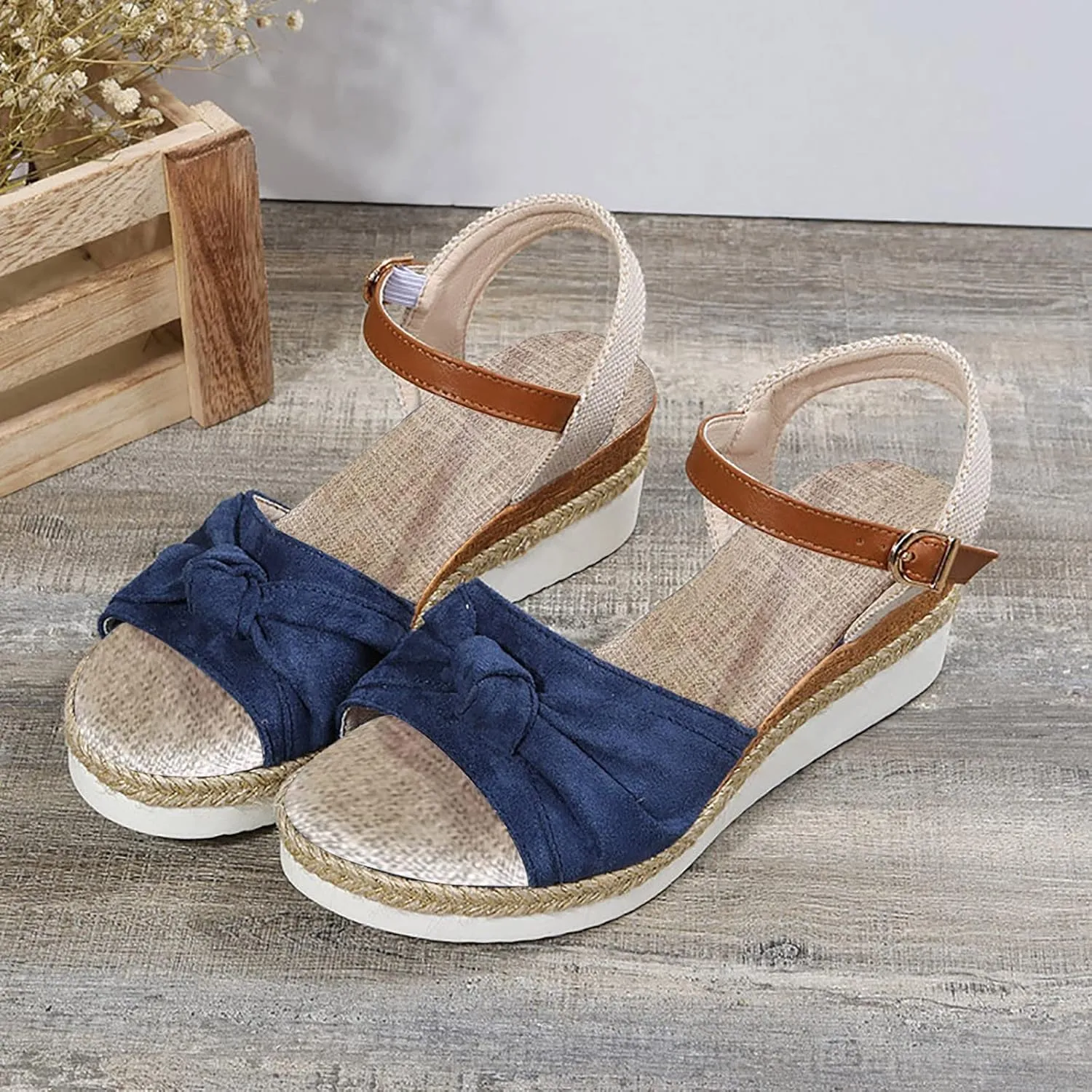 Orthopedic Sandals for Women Dressy Wedge Platform Flat Open Toe Ankle Strap Espadrilles Casual Lightweight Slip on Beach Boho Comfortable Outdoor Shoes Summer