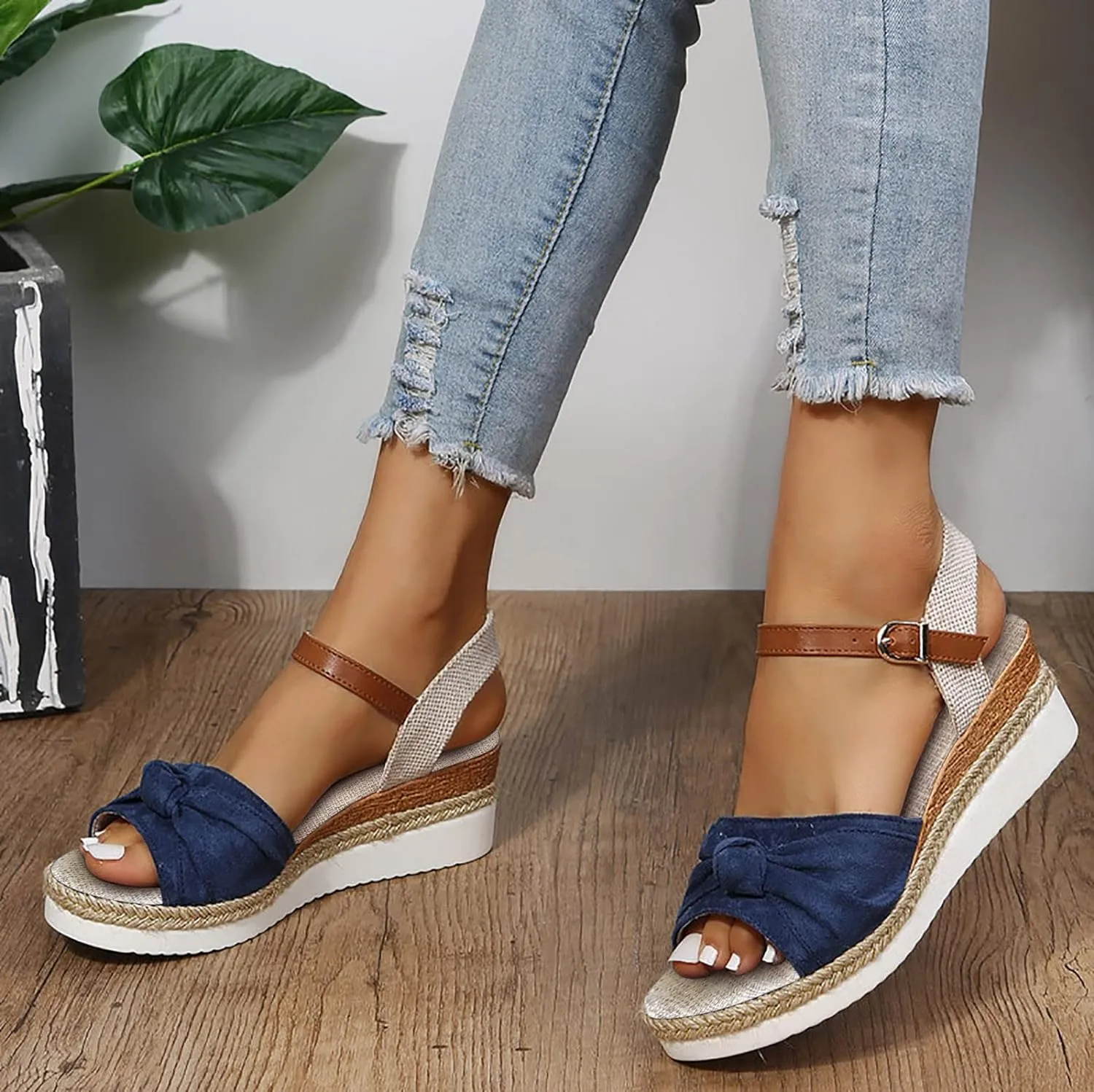 Orthopedic Sandals for Women Dressy Wedge Platform Flat Open Toe Ankle Strap Espadrilles Casual Lightweight Slip on Beach Boho Comfortable Outdoor Shoes Summer