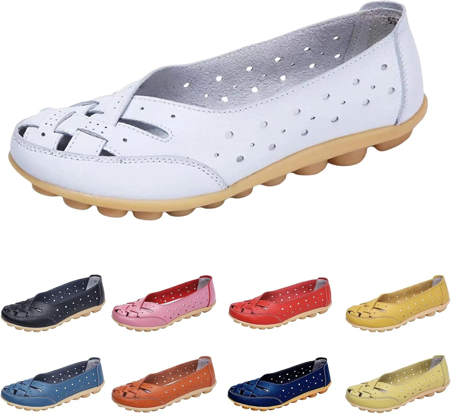 Orthopedic Sandals for Women Loafers Dress Shoes Summer Casual Slip-On Shoes Breathable Leather Comfortable Hollow Soft Flats Sandals Closed Toe Low Heel Flat Shoe Breathable Casual Outdoor Shoe