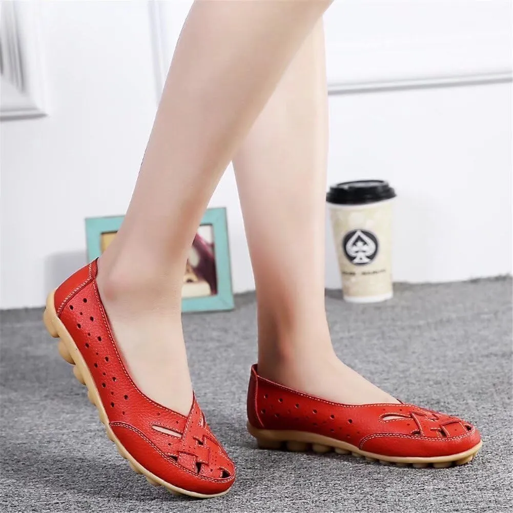 Orthopedic Sandals for Women Loafers Dress Shoes Summer Casual Slip-On Shoes Breathable Leather Comfortable Hollow Soft Flats Sandals Closed Toe Low Heel Flat Shoe Breathable Casual Outdoor Shoe