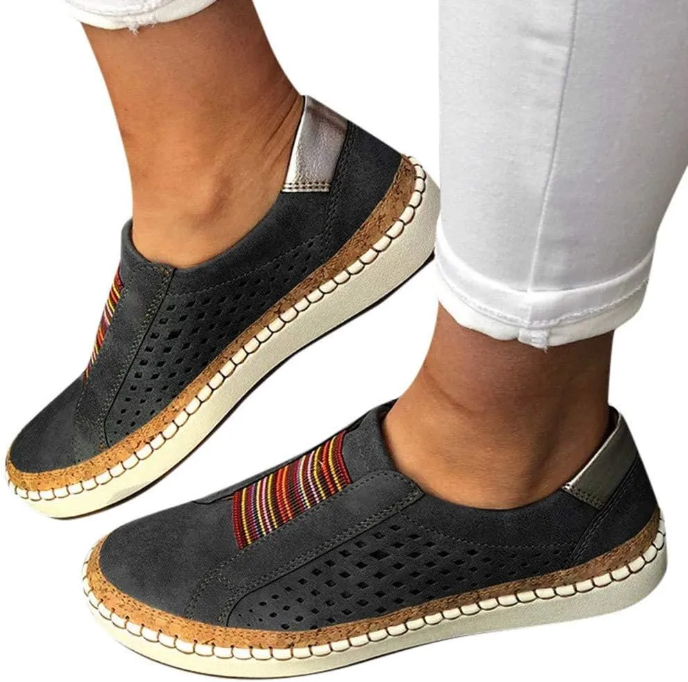Orthopedic Shoes for Women Casual Breathable Hollow Out Closed Toe Sneakers Summer Lightweight Slip On Low Cut Walking Shoes Trendy Color Block Platform Flats Loafers