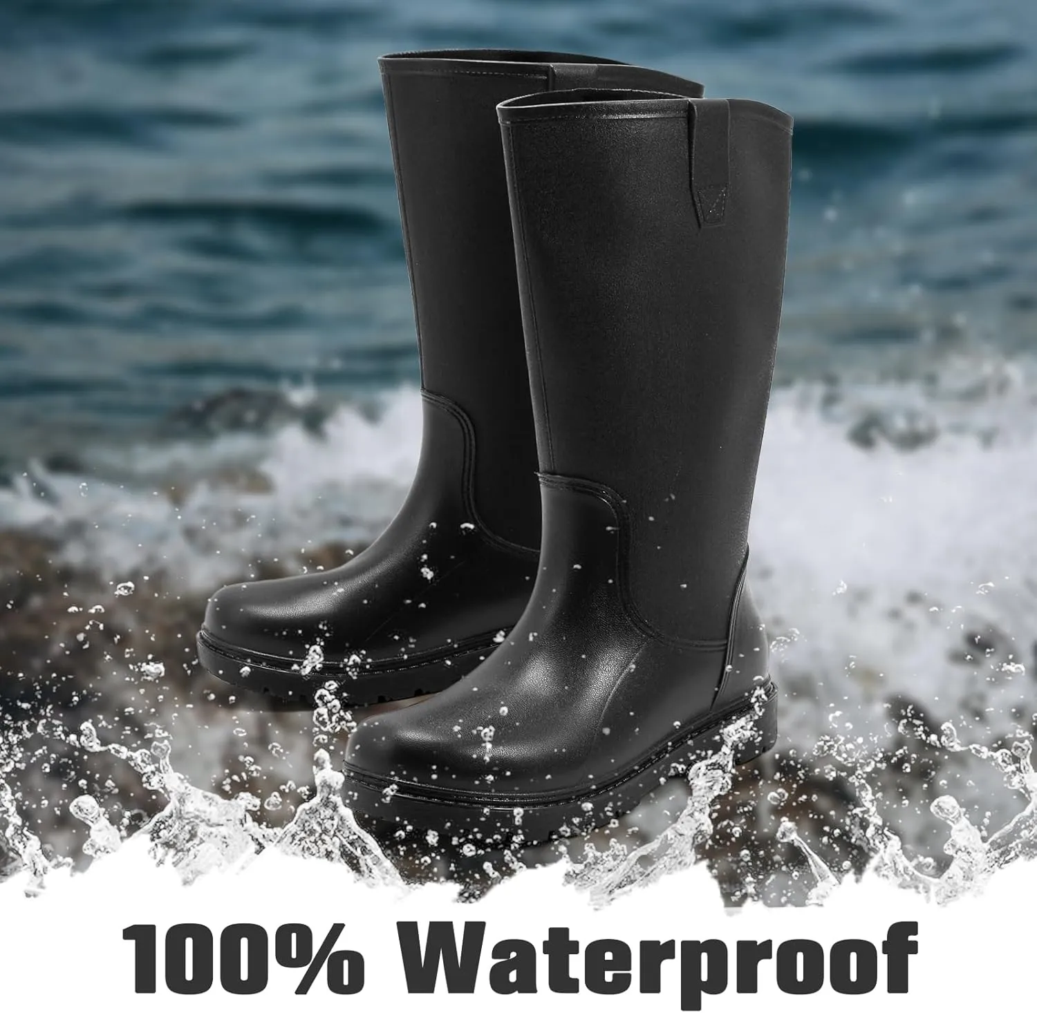 Rain Boots for Men, Comfort Waterproof Rubber Boots Mens Durable Anti-Slip Mud Garden Boots for Hunting Gardening Farming Fishing, Wide Calf Raining Shoes Outdoor Work Boots