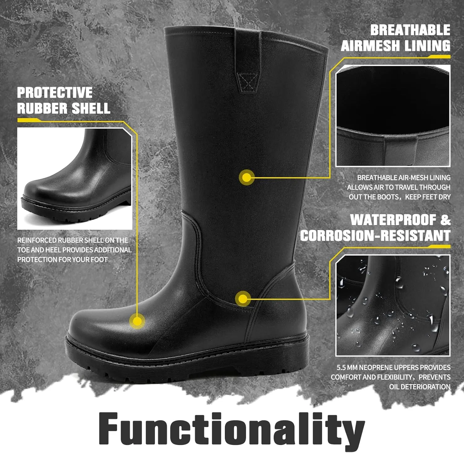 Rain Boots for Men, Comfort Waterproof Rubber Boots Mens Durable Anti-Slip Mud Garden Boots for Hunting Gardening Farming Fishing, Wide Calf Raining Shoes Outdoor Work Boots