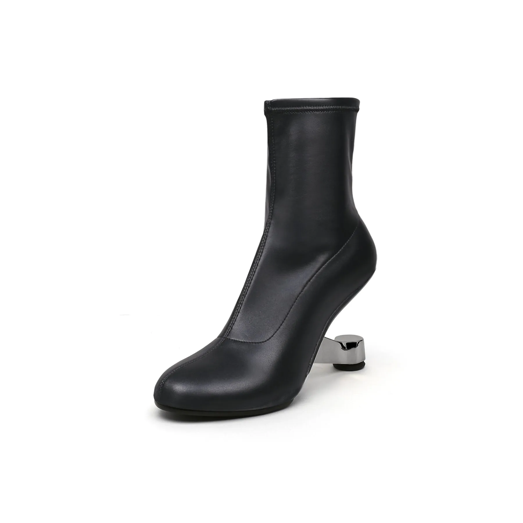 Round Toe Classic Black Leather Boots