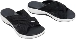 Sandals Womens Orthopedic Support Slides Lightweight Stretch Sandals Summer Dressy Wedge Shoes Vintage Slip On Orthotic Thong Slippers