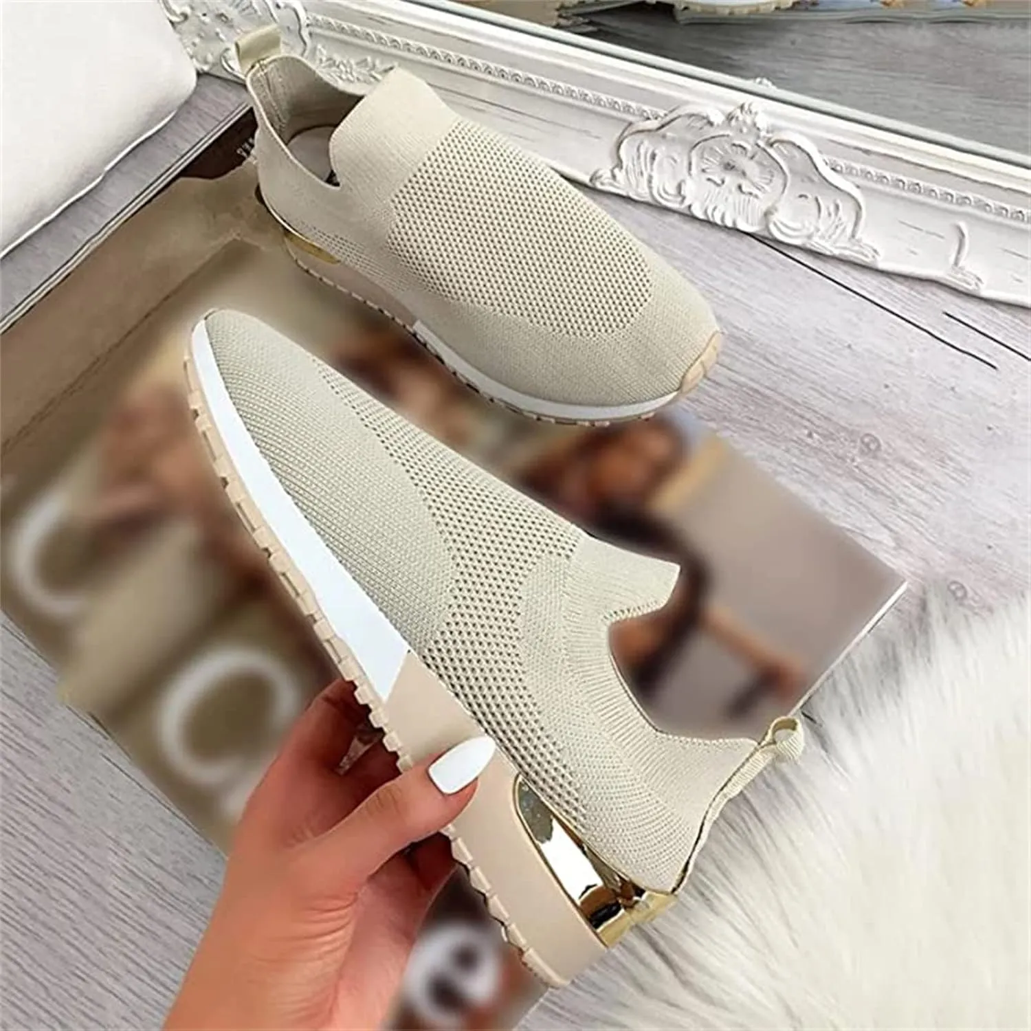 Shoes For Women Sneakers Trendy Slip On Walking Shoes Lightweight Casual Athletic Gym Comfort Fashion Tennis Running Sneakers