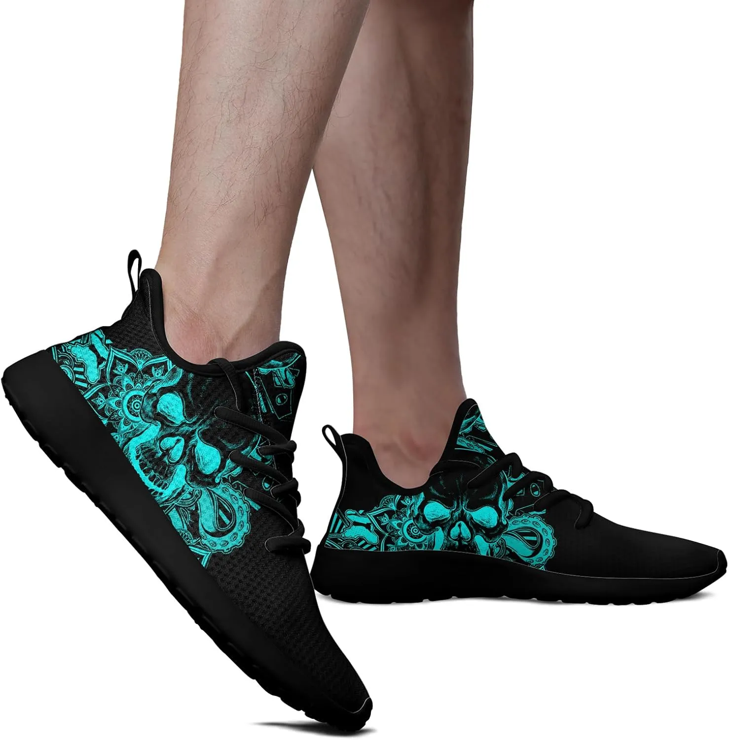 Skull Walking Shoes for Men Mesh Athletic Road Running Shoes Lightweight Breathable Halloween Training Sports Shoes Tennis Walking Sneaker