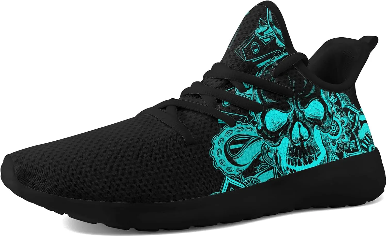 Skull Walking Shoes for Men Mesh Athletic Road Running Shoes Lightweight Breathable Halloween Training Sports Shoes Tennis Walking Sneaker