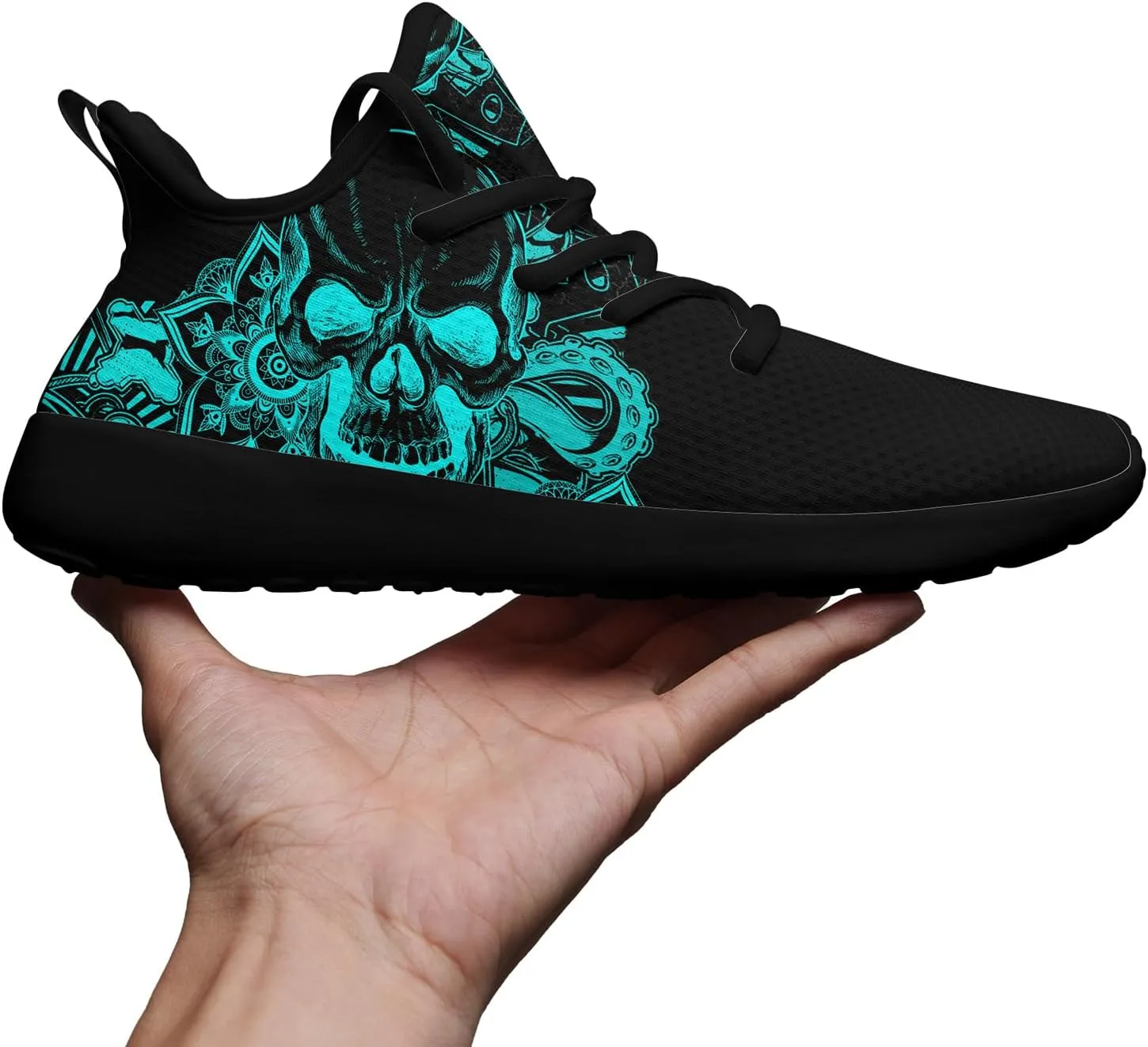 Skull Walking Shoes for Men Mesh Athletic Road Running Shoes Lightweight Breathable Halloween Training Sports Shoes Tennis Walking Sneaker