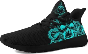 Skull Walking Shoes for Men Mesh Athletic Road Running Shoes Lightweight Breathable Halloween Training Sports Shoes Tennis Walking Sneaker