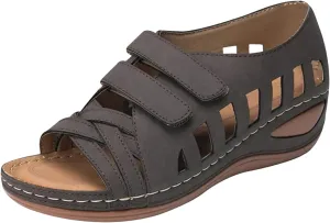 Strappy Sandals for Women Open Toe Fish Mouth Shoes Slip-On Arch Support Sandals Fisherman Hollow Out Walking Sandal Summer Magic Tape Strap Breathable Sneakers