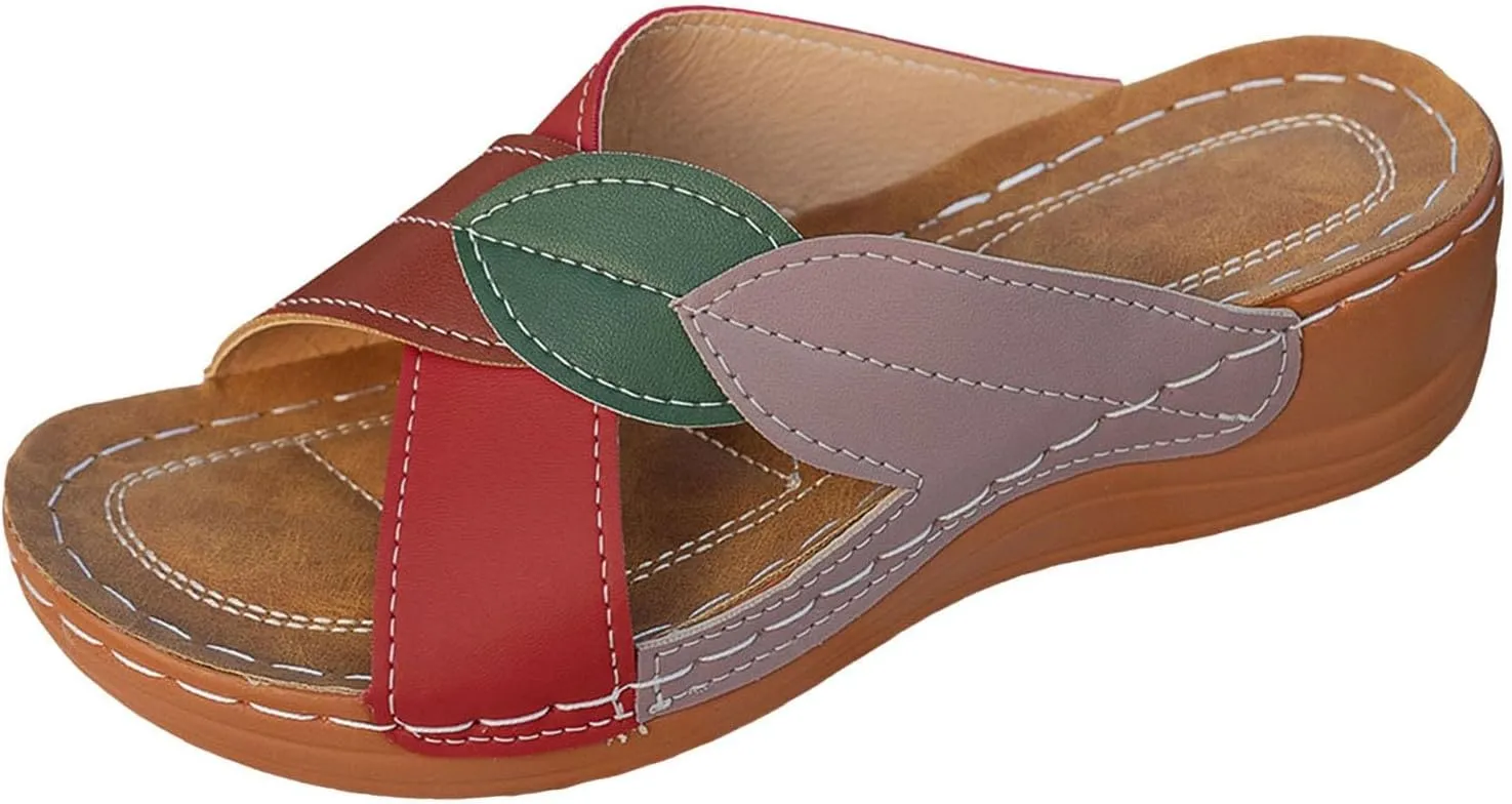 SuanlaTDS Orthopedic Wedge Sandals for Women 2025 Summer Dressy Arch Support Crisscross Open Toe Platform Boho Slip On Slides Beach Dress Shoes Comfortable Low Heels Wedges Slide Sandal