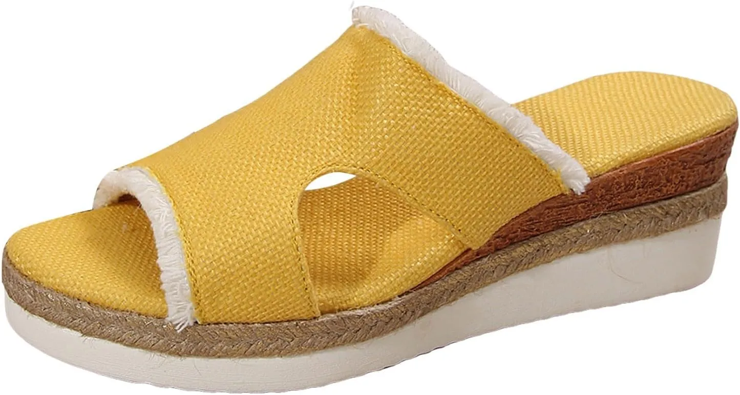 SuanlaTDS Wedge Sandals for Women Summer Dressy Open Toe Platform Low Wedges Espadrilles Slip On Slide Sandals Beach Dress Shoes Comfortable Casual Outdoor Bohemian Slippers