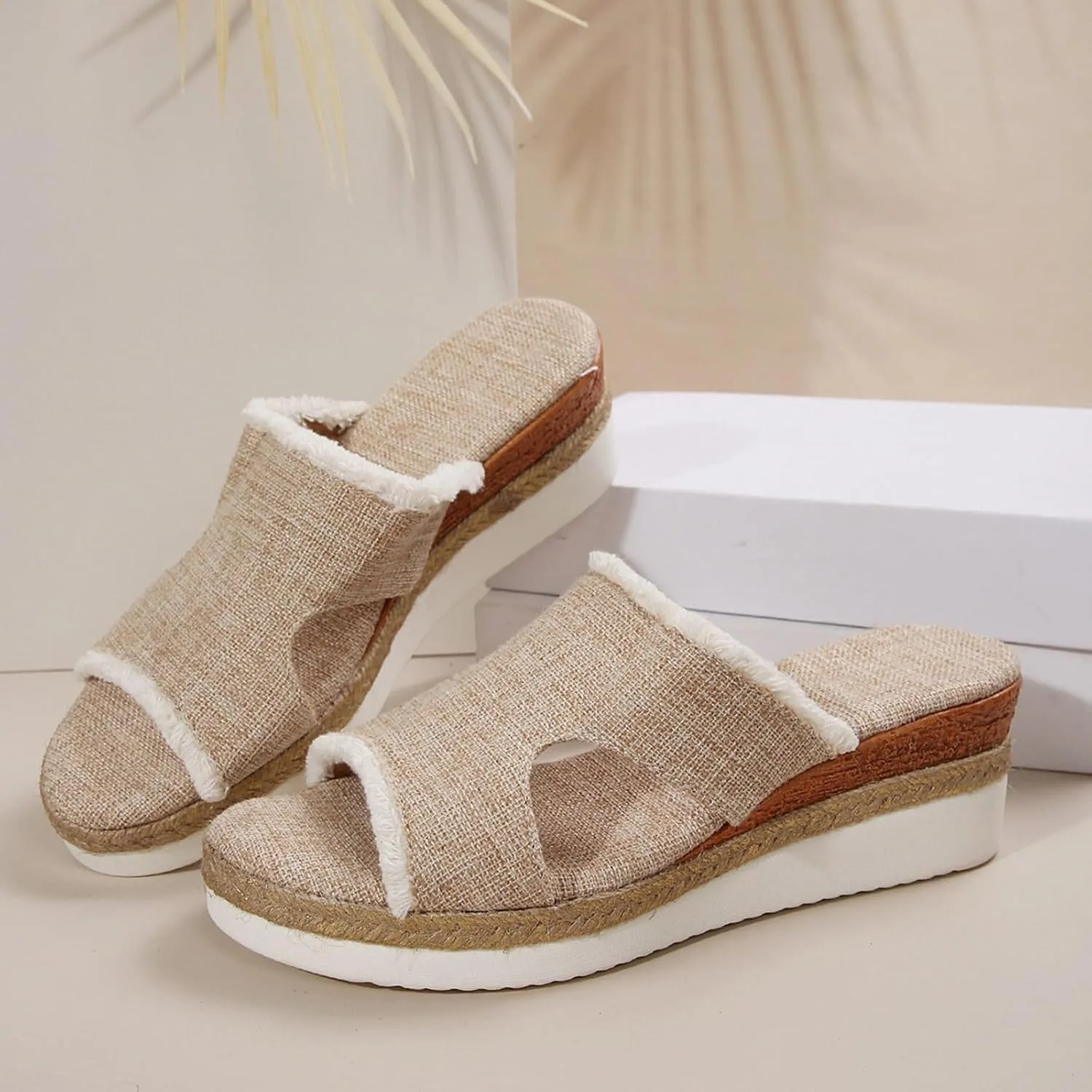 SuanlaTDS Wedge Sandals for Women Summer Dressy Open Toe Platform Low Wedges Espadrilles Slip On Slide Sandals Beach Dress Shoes Comfortable Casual Outdoor Bohemian Slippers
