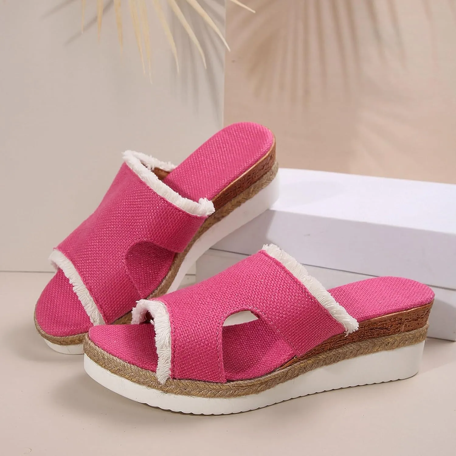 SuanlaTDS Wedge Sandals for Women Summer Dressy Open Toe Platform Low Wedges Espadrilles Slip On Slide Sandals Beach Dress Shoes Comfortable Casual Outdoor Bohemian Slippers