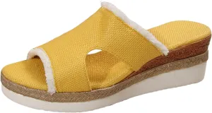 SuanlaTDS Wedge Sandals for Women Summer Dressy Open Toe Platform Low Wedges Espadrilles Slip On Slide Sandals Beach Dress Shoes Comfortable Casual Outdoor Bohemian Slippers