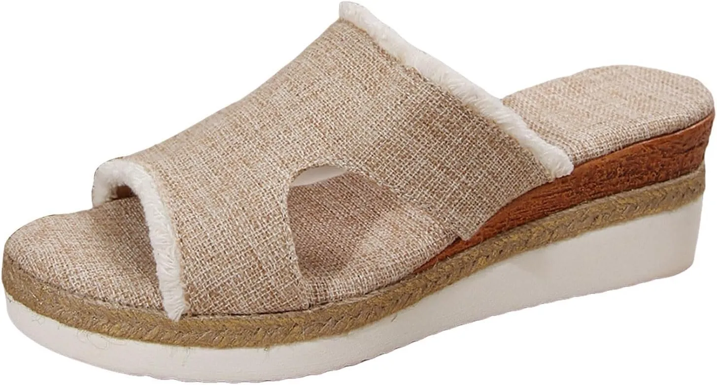 SuanlaTDS Wedge Sandals for Women Summer Dressy Open Toe Platform Low Wedges Espadrilles Slip On Slide Sandals Beach Dress Shoes Comfortable Casual Outdoor Bohemian Slippers