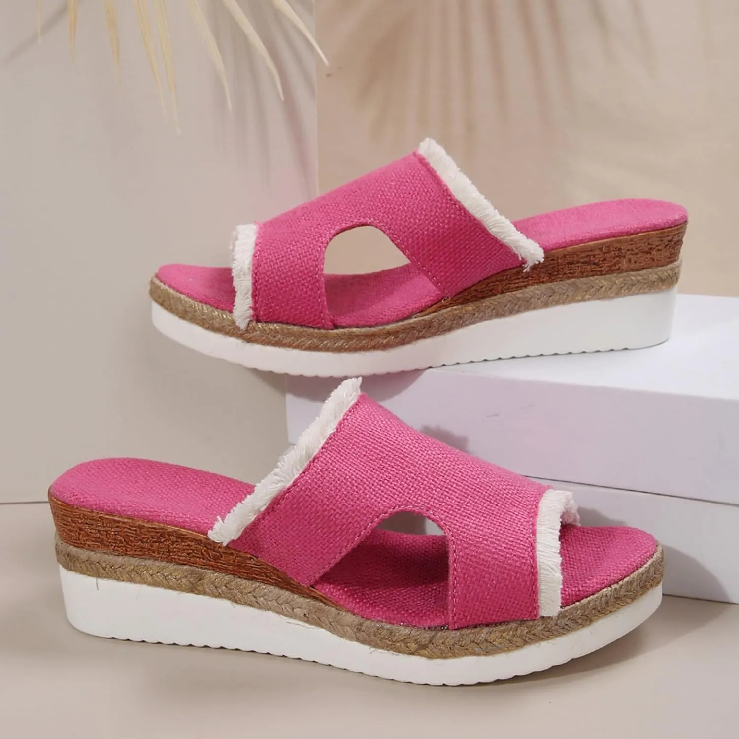 SuanlaTDS Wedge Sandals for Women Summer Dressy Open Toe Platform Low Wedges Espadrilles Slip On Slide Sandals Beach Dress Shoes Comfortable Casual Outdoor Bohemian Slippers