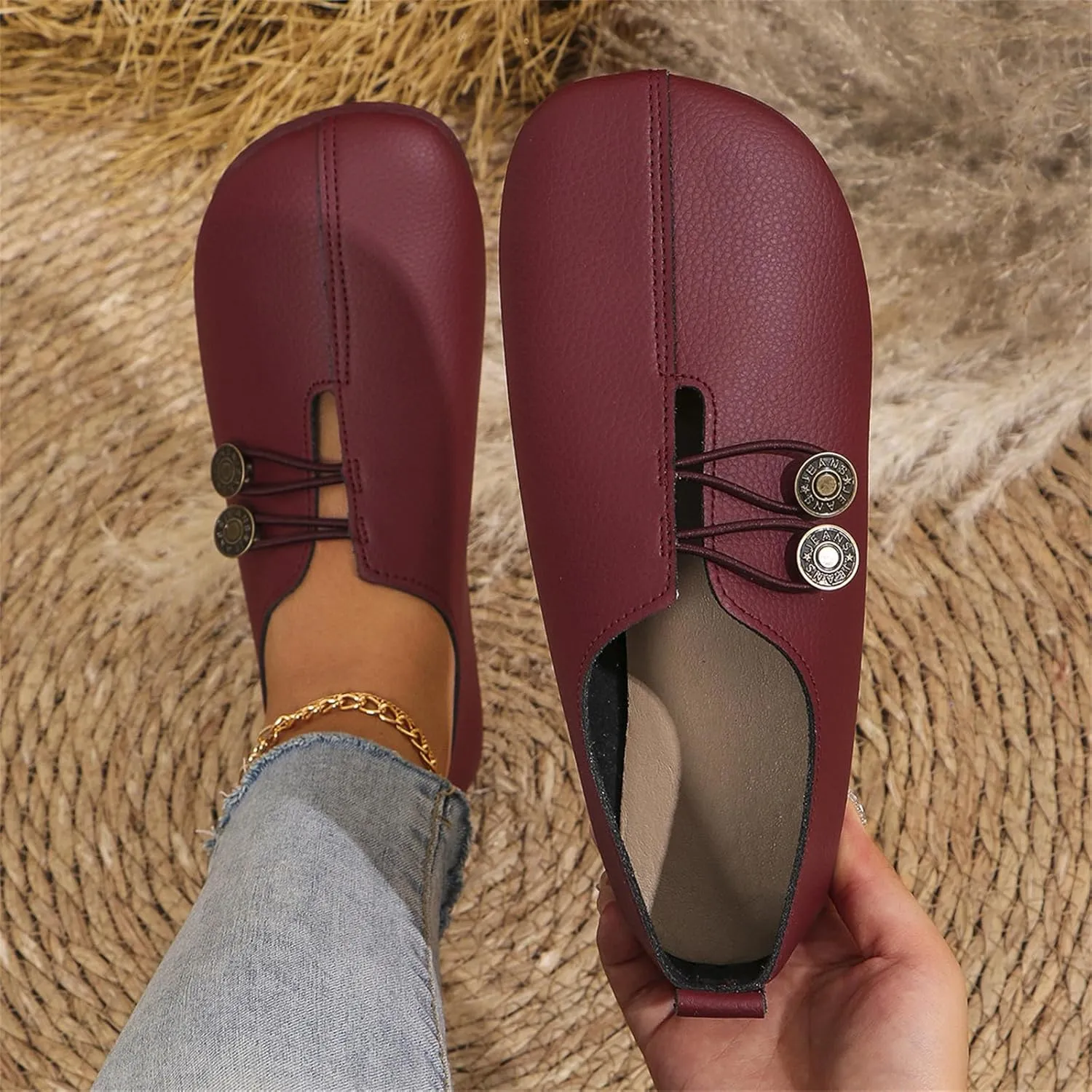 Summer Sandals for Women 2025 Soft Soled Round Toe Flats Dress Flat Dressy Ballet Low Wedge Ladies Fashion Trendy Solid Color Leather Buckle 2025